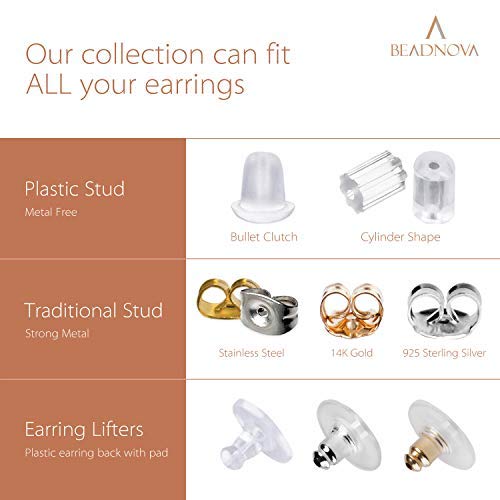 BEADNOVA 925 Sterling Silver Earring Backs Butterfly Earring Backing for Studs Locking Earring Backs Hypoallergenic Earring Backings Replacement Secure Earring Backs for Posts (12 pcs) 12 pcs 925 Sterling Silver - NewNest Australia