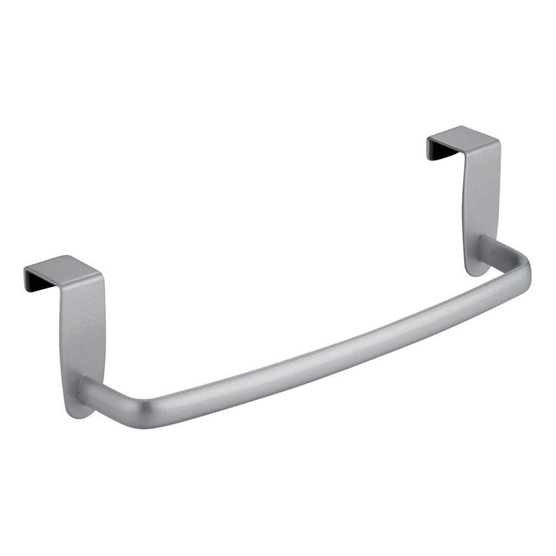 NewNest Australia - mDesign Modern Kitchen Over Cabinet Strong Steel Towel Bar Rack - Hang on Inside or Outside of Doors - Storage and Organization for Hand, Dish, Tea Towels - 9.75" Wide - Silver 