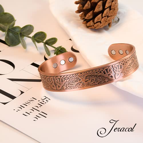 Jeracol Copper Magnetic Bracelet for Men Women,2 Pack 99.99% Solid Copper Cuff Bangle with Pattern Design Magnetic Bracelets with Ultra Strength Magnets,Adjustable Size Bracelet with Gift Box Tree-viking - NewNest Australia