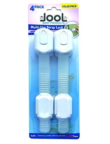 Child Safety Strap Locks (4 Pack) for Fridge, Cabinets, Drawers, Dishwasher, Toilet, 3M Adhesive No Drilling - Jool Baby - NewNest Australia