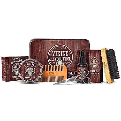 Viking Revolution Beard Grooming Kit for Men - Ultimate Beard Kit - Boar Beard Brush, Wood Beard Comb, Sandalwood Beard Balm, Sandalwood Beard Oil, Beard & Mustache Scissors - NewNest Australia