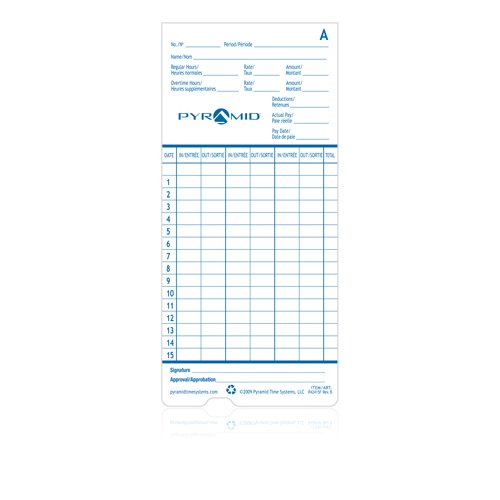 Pyramid Time Systems, 42415F, English and French Genuine and Authentic Time Cards for Pyramid Time Systems Models 2600 and 2650 Clocks, Pack of 100, time cards - NewNest Australia