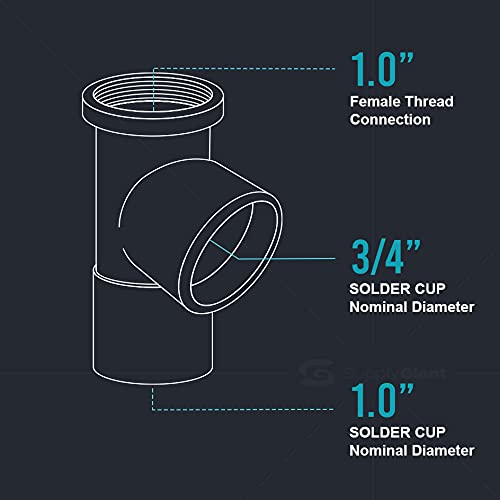 Supply Giant DGDU1341 Cast Brass Lead Free Tee Fitting Female Thread Connection and Solder Cup Branch, 3/4" x 1, 1" x 3/4" x 1" - NewNest Australia