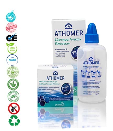 Athomer Nasal Wash Salt - 50 Sachets x 2.5g of Sea Water Salt - Cleans and Decongests The Nasal Cavity - Moisturizing Nasal Sprayer for Adults and Kids - NewNest Australia