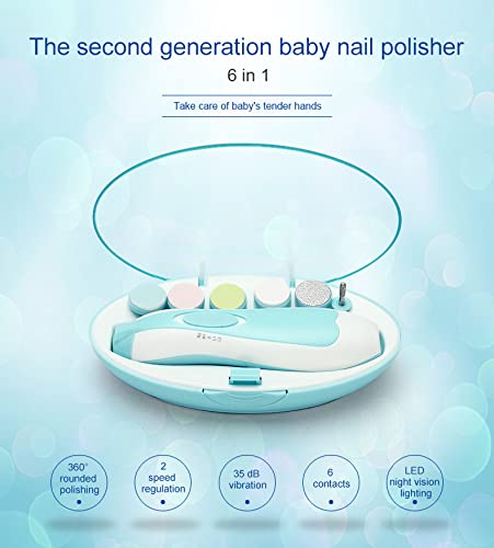 Electric Nail File Drill for Baby No Sharp Claws Hurt, 6 in 1 Safety Cutter Trimmer Clipper for Toes and Fingers (Blue) - NewNest Australia