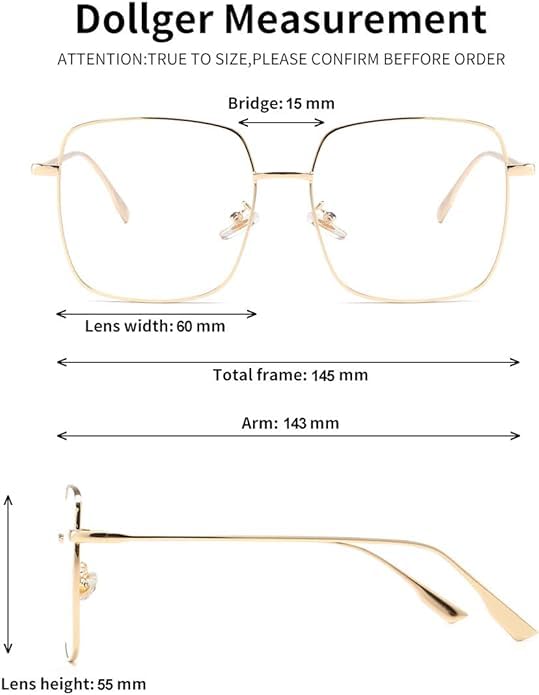 Dollger Blue Light Filter Glasses for Women Men Blue Light Blocking Glasses Square Metal Large Frame Glasses Anti Blue Light PC TV Gaming Gold - NewNest Australia