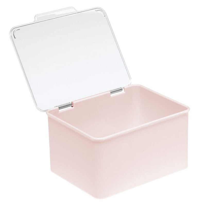 mDesign Plastic Stackable Household Storage Container with Lid - Organizer for Entryway, Closet, Kitchen, Bathroom, Garage Kid's Room, Craft Room - Light Pink/Clear 5.5 x 6.6 x 3.7 - NewNest Australia