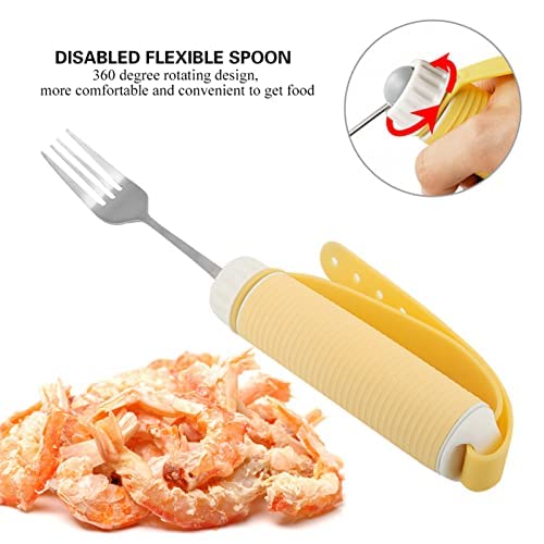 Adaptive Utensils, Stainless Steel Flexible Rotating Tablewares Removable Elder Swivel Silverware Dispenser Easy Grip Eating Patient Fork for Parkinsons Disabled Handicapped Arthritis Hand Tremors - NewNest Australia
