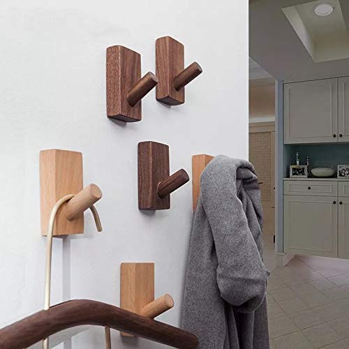 NewNest Australia - HomeDo 4Pack Wall Hooks Hat Rack, Wooden Coat Hooks Wall Mounted, Decorative Hooks Single Organizer Hat Hanger Towel Rack, Heavy Duty Hooks (Rectangle-Beech 4Pack) Rectangle-Beech 