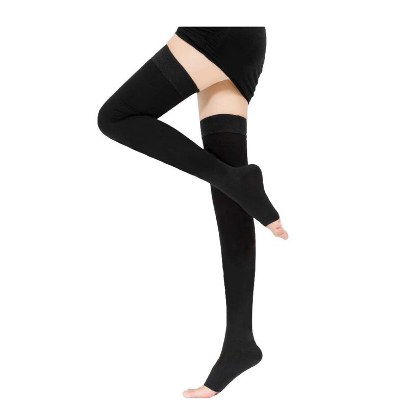 Compression Stockings Thigh High for Women Men 20-30 mmhg Graduated Compression Socks Open Toe Compression Support Hose with Non-Slide Silicone Dot Band for Swelling and Varicose Veins (Black,S) Black Small - NewNest Australia