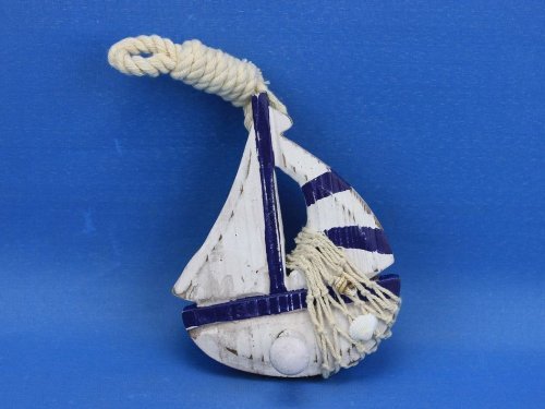 NewNest Australia - Hampton Nautical  Wooden Rustic Blue Sailboat/Anchor Wall Accent with Hook Set, 6" 