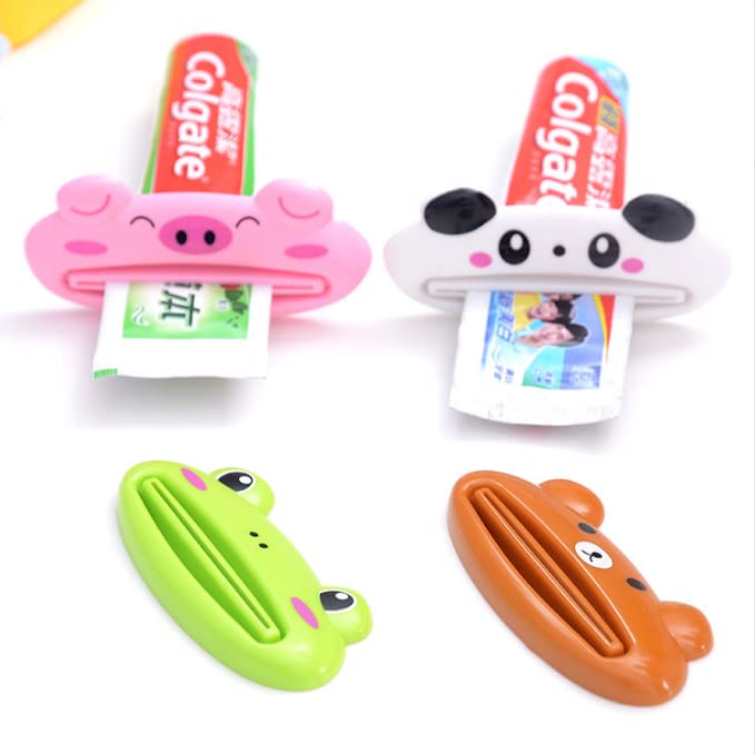 Funny and Cute Toothpaste Squeezer - Animal Faced Tube Squeezer - Pig - Frog - Panda - Bear - 4pcs Per Packet - Toothpaste Tube Dispenser - Plastic - Great for Kids - NewNest Australia