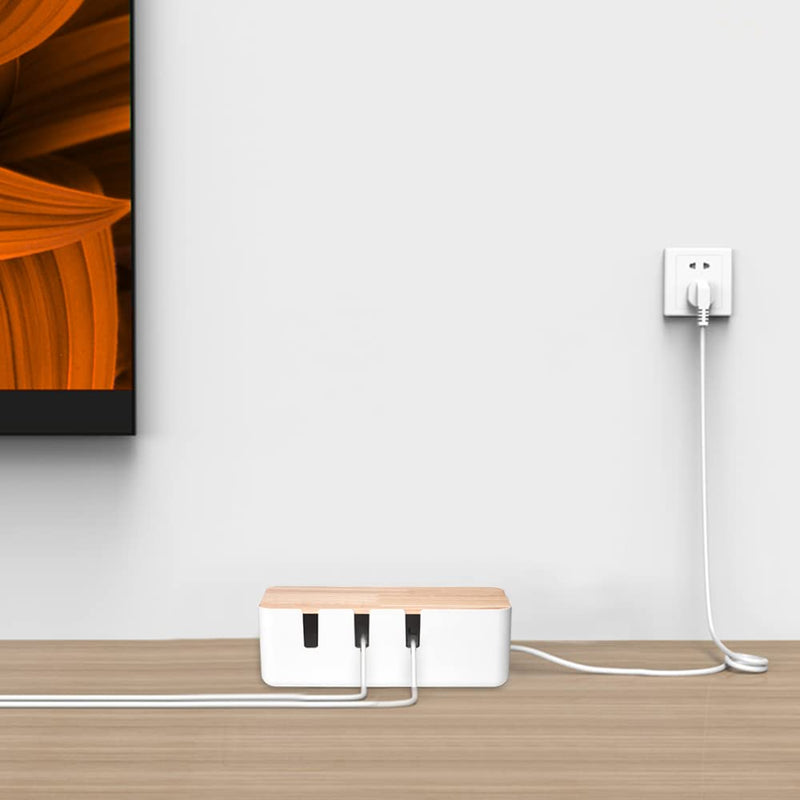 Cable Management Box by Baskiss, 12x5x4.5 inches, Wood Lid, Cord Organizer for Desk TV Computer USB Hub System to Cover and Hide & Power Strips & Cords - NewNest Australia