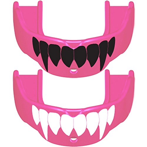 Battle Fangs Football Mouthguard – Sports Mouth Guard with Removable Strap – Protector Mouthpiece Fits With or Without Braces on Teeth – Adult & Youth Mouth Guard Sizes, 2 Pack Adult (Age 10 & Up) Pink - NewNest Australia