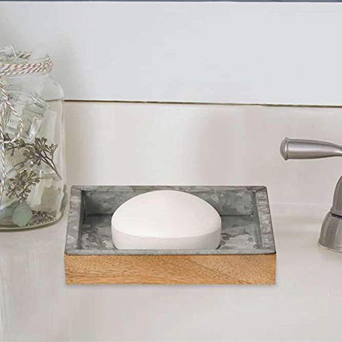 nu-steel CFT3H Confetti Collection Soap Dish, Perfect for Home & Bathroom Accessories, Galvanised Sheet and Wood - NewNest Australia