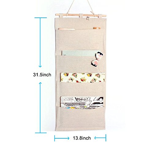 Linen/Cotton Fabric Wall Door Cloth Hanging Storage Pockets Books Organizational Back to School Office Bedroom Kitchen Rectangle Home Organizer Gift (4 Pockets) 4 Pockets - NewNest Australia