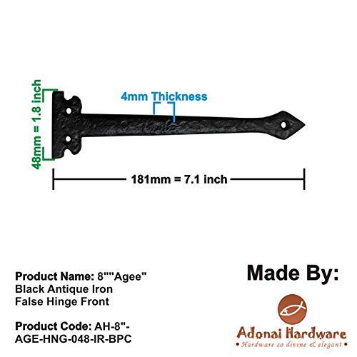 Adonai Hardware"Agee" Antique Iron False Hinge Front (Supplied as 4 Pieces per Pack) - Black Powder Coated 7.1 Inch x 4 Pack (Iron) - NewNest Australia