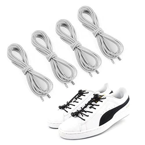 Hsthe Sea Elastic Shoelaces with Quick Fastener, No-Tie Laces, Slip-On Quick Release, Quick Lacing System with 100 cm Length for Sports, Youth & Elderly, 2 Pairs, White - NewNest Australia