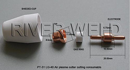 RIVERWELD 100 Pcs Plasma Cutting Consumables Fit Cut40 50 with Plasma Cutter Torch PT-31 LG-40 JG40 - NewNest Australia