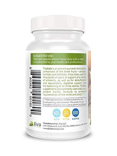 Triphala Capsules Extra Strength 500 mg - Made with Amalaki, Bhibhitaki & Haritaki - Immunity & Digestion Support, Colon Cleanser - Made in USA, All Natural, Non GMO - New Formula - Jiva Botanicals 60 - NewNest Australia