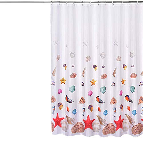 AO BLARE Sea Shells Shower Curtain Shells Starfish Conch Elements of The Marine Theme on White Background Waterproof Polyester Fabric Bathroom Shower Curtain with Hooks 72 X 72 Inches - NewNest Australia