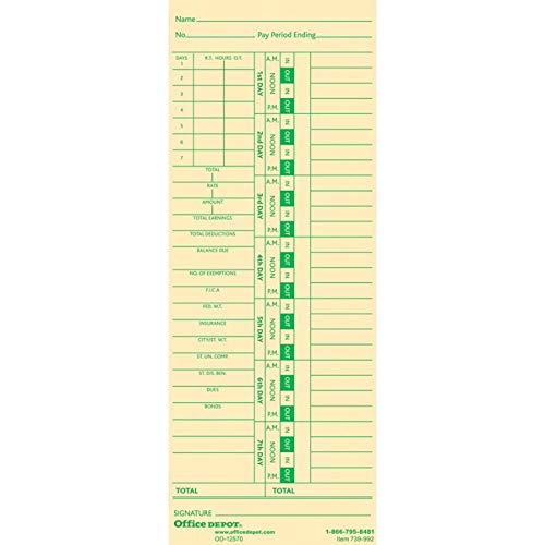 Office Depot Time Cards with Deductions, Weekly, Days 1-7, 2-Sided, 3 3/8in. x 8 7/8in, Manila, Pack of 100, GB-739992 - NewNest Australia