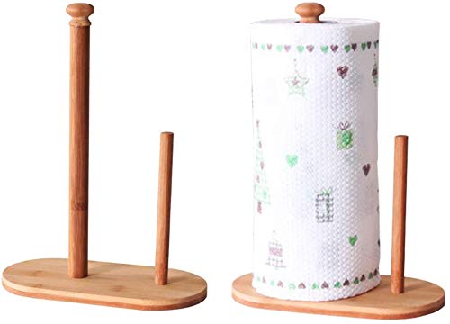 NewNest Australia - Bamboo Wood Standing Paper Towel Holder, Kitchen Paper Hanger Rack Bathroom Towel Roll Stand Organizer for Cabinet, Table 