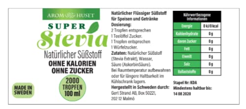 100% Pure Natural Super Stevia Sweetener | Pure Stevia Drops, Tasteless | Table Sweetener | Sugar Substitute For Diabetics | Zero Calories | Premium Quality Made In Sweden | 100Ml - NewNest Australia