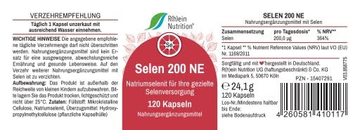 Selenium high dose - Selenium 200µg - 120 capsules 4 month supply - Selenium - Vegan Made in Germany without additives - Rhein Nutrition - NewNest Australia