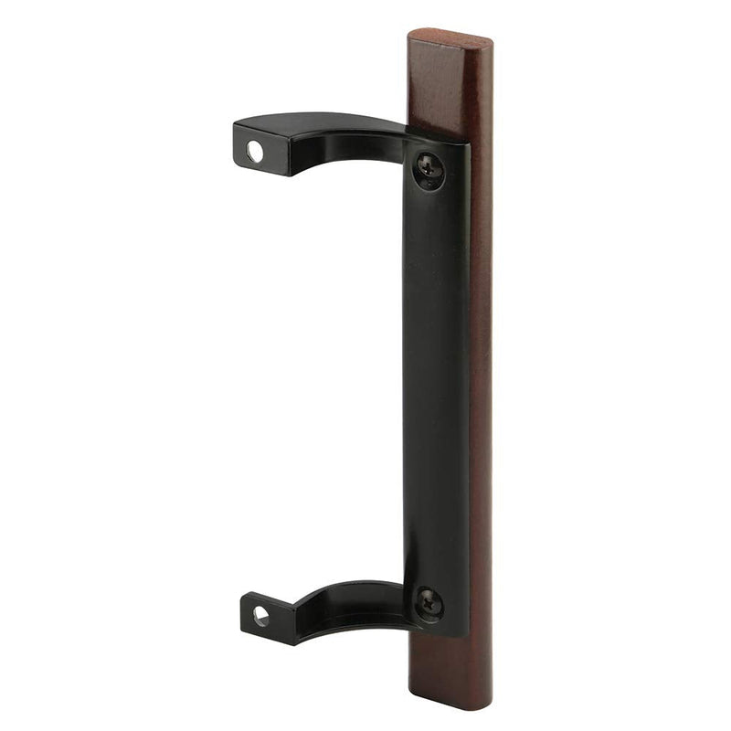 PRIME-LINE Products C 1190 Sliding Glass Door Pull Handle, 6-1/2 in. - 6-5/8 in. Hole Centers, Black Diecast Supports w/Wood Handle - NewNest Australia