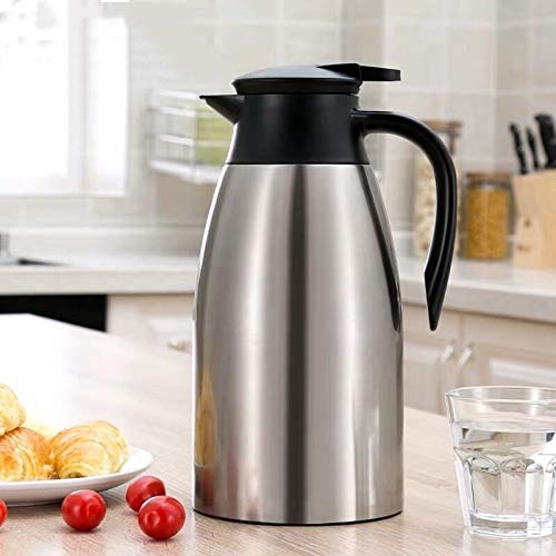 2 Litre Insulated Vacuum Jug Stainless Steel Coffee Tea Carafe Double Walled Insulated Jug Hot & Cold Drinks Vacuum Pot, Silver/Black - NewNest Australia