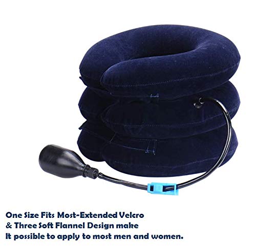 Bargain Crusader Upgraded Version Premium Flannel Inflatable Cervical Neck Traction Air Inflatable Pillow Neck Head Stretcher Pain Relief Collar (for Adults, Dark Blue) For Adults - NewNest Australia