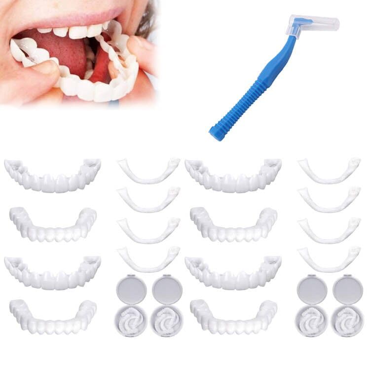 Comioke Prostheses Fake Teeth, 4 Pairs False Artificial Teeth Braces Smile Veneers Cosmetic Temporary Teeth Dentures Prosthesis Artificial Veneers Teeth Top and Bottom 4color - NewNest Australia