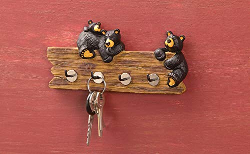 NewNest Australia - Black Bear Family 3.5 x 7.5 Hand-cast Resin Figurine Key Holder 