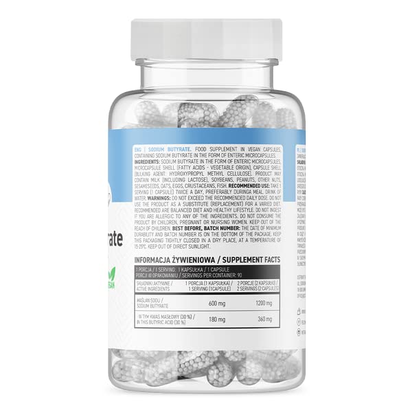 Sodium Butyrate 600mg (30% Butyric Acid) - Butyric Acid Sodium Butyrate - 90 Vege Capsules - NewNest Australia