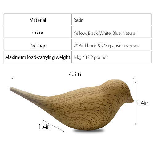 NewNest Australia - Ceation Core 2Pcs 3D Creative Resin Bird Wall Hooks, Home Accessories Wall Decoration Towel Coat Hook Wall Hooks,Natural 