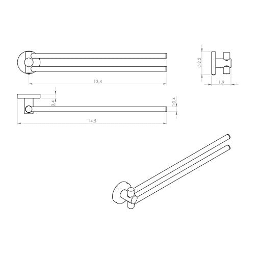 Gedy FE23-13 Felce Double Swivel Towel Bar, 0.5" L x 14.8" W, Chrome - NewNest Australia