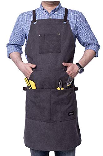 Life Flavor Heavy Duty Canvas Work Apron with Tool Pockets, Chef Apron for Men, Cross-Back Straps, Adjustable M to XXL（Brown） Brown - NewNest Australia