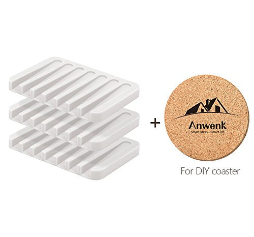 Anwenk Soap Dish Tray Saver Holder Drainer Shower Waterfall for Bathroom/Kitchen/Counter Top, Keep Bars Dry Easy Cleaning Flexible Silicone, White, 3 Pack - NewNest Australia