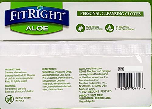 Medline-MSC263654 FitRight Aloe Personal Cleansing Cloth Wipes, Scented, Pack of 48, 8 x 12 inch Adult Large Incontinence Wipes - NewNest Australia