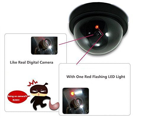 WALI Dummy Fake Security CCTV Dome Camera with Flashing Red LED Light with Security Alert Sticker Decals (SD-2), 2 Packs, Black - NewNest Australia