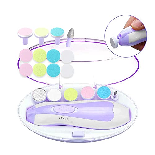 Qunlions life, Electric Nail File Drill for Baby No Sharp Claws Hurt, 6 in 1 Safety Cutter Trimmer Clipper for Toes and Fingers (Blue) (Purple-18 in 1) - NewNest Australia