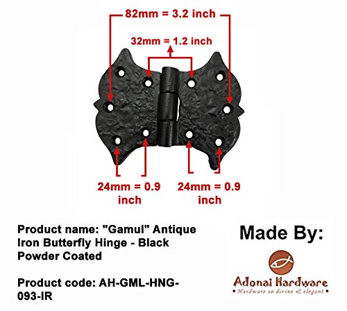 Adonai Hardware "Gamul" Black Antique Iron Butterfly Hinge (2, Matte Black Powder Coated) 3.9 Inch x 2 Pack - NewNest Australia