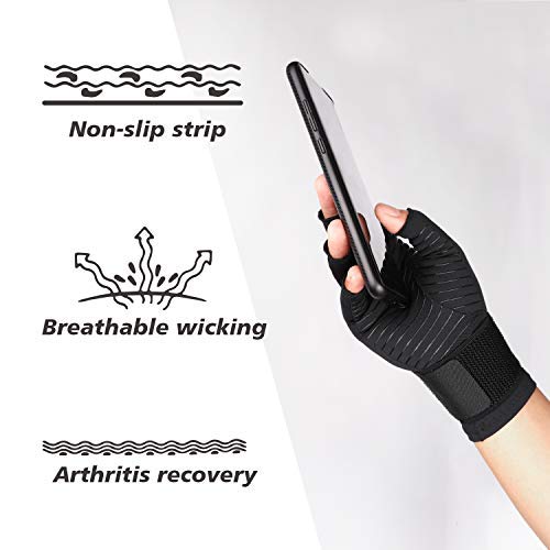 Thx4COPPER Compression Arthritis Gloves with Strap – Copper Infused – Fingerless Glove Hand Wrist Support for Carpal Tunnel, Arthritis, RSI, Tendonitis, Hand Pain Relief – Men/Women Pair，S&M S-M - NewNest Australia
