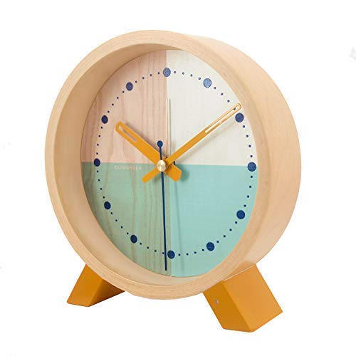 NewNest Australia - Cloudnola Flor Wood Desk and Alarm Clock Turquoise, 7.1 inch Diameter, Silent Non Ticking, Battery Operated Quartz Movement 