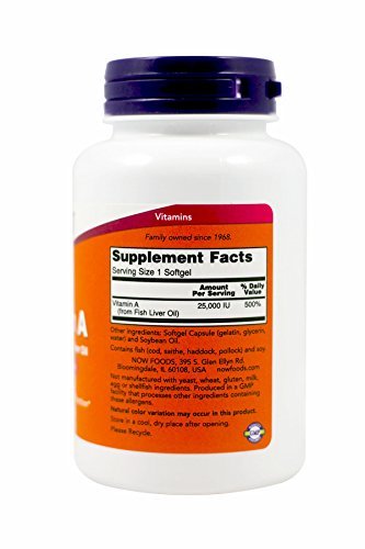 Now Foods Vitamin A, 25000 IU from Fish liver oil, 250 Softgels (Pack of 2) 250 Count (Pack of 2) - NewNest Australia