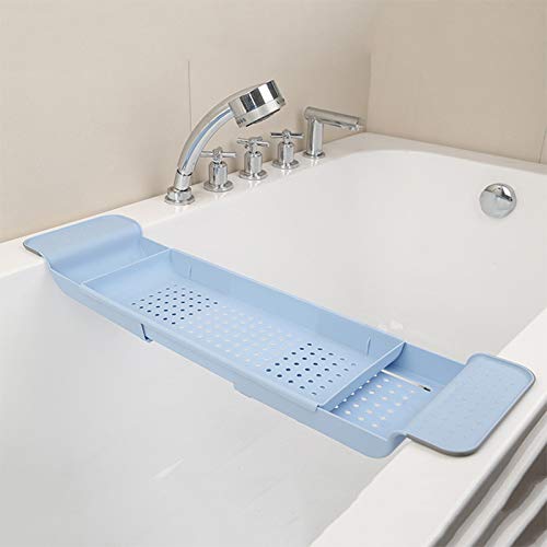 NewNest Australia - Expandable Bath Shelf Bathtub Tray, Adjustable Bathtub Caddy Tray Storage Rack Multifunctional Bathtub Tub Organizer for Book Wine Phone Bathroom Shower, Non-Slip… (Blue) Blue 