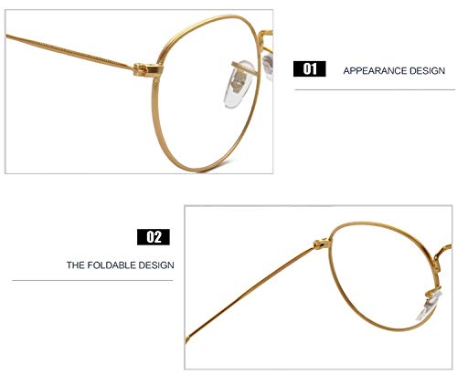 MIGOO Classic Round Blue Light Filter Glasses Without Strength Metal Frame Retro Glasses Frames Nerd Glasses Unisex (Men/Women) Gold Anti-blue Light - NewNest Australia
