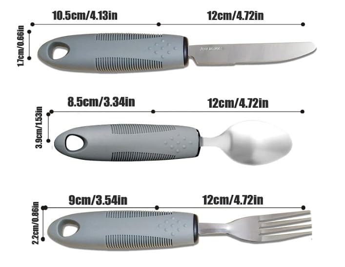 Easy Grip Cutlery Set of 3 Gray Disability Aids with Knife Fork Spoon Large Wide Handled Arthritis Hands Aids Cutlery Adaptive Eating Drinking Utensils for Disabled People Elderly Parkinson - NewNest Australia