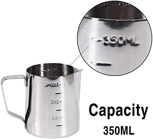 POEFT 350ML Stainless Steel Milk Frothing Pitcher Plated,Espresso Milk Frothing Pitcher Coffee jug, Latte Art Cup - Silver with scale - NewNest Australia